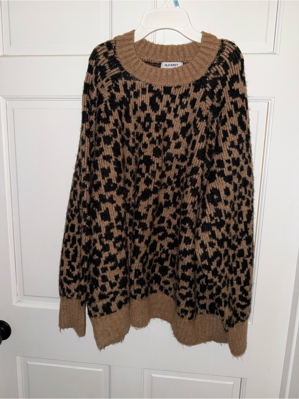 Old Navy Brown and Black Leopard-Print Crewneck Sweater